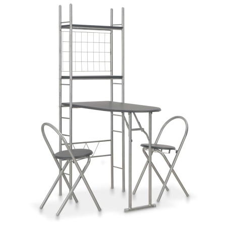 vidaXL Juego de comedor plegable con estante 3 pzas MDF y acero negro