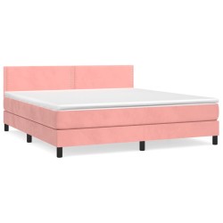 vidaXL Cama box spring con colchón terciopelo rosa 160x200 cm