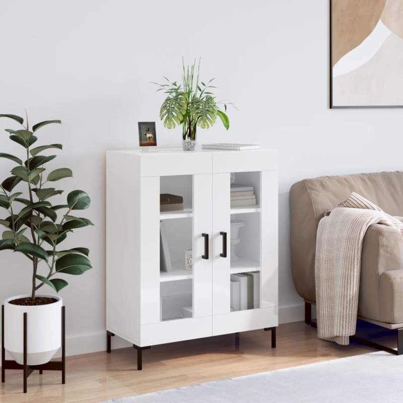 vidaXL Aparador de madera contrachapada blanco brillante 69,5x34x90 cm