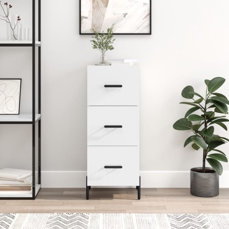vidaXL Aparador de madera contrachapada blanco brillante 34,5x34x90 cm