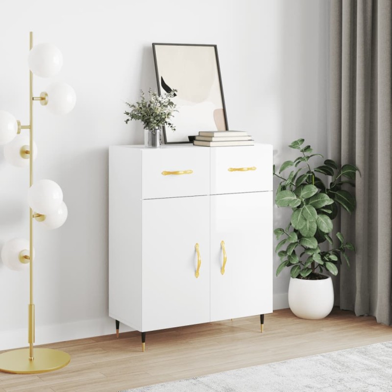 vidaXL Aparador de madera contrachapada blanco brillante 69,5x34x90 cm vidaXL Aparador de madera contrachapada blanco brillante 69,5x34x90 cm