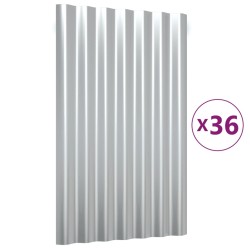 vidaXL Paneles tejado 36 unidades acero recubierto plateado 60x36 cm