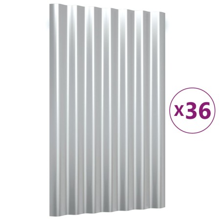 vidaXL Paneles tejado 36 unidades acero recubierto plateado 60x36 cm
