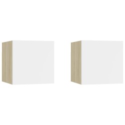 vidaXL Mueble de salón pared 2 uds blanco y roble Sonoma 30,5x30x30 cm