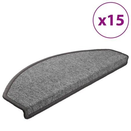 vidaXL Alfombrillas de escalera 15 unidades gris oscuro 65x24x4 cm