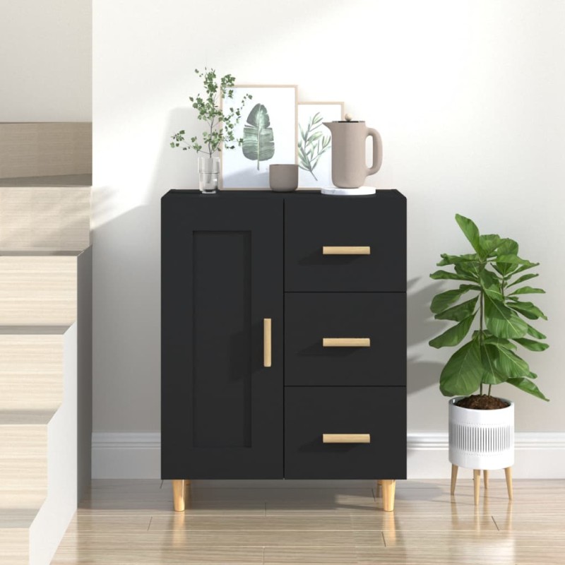 vidaXL Aparador de madera contrachapada negro 69,5x34x90 cm