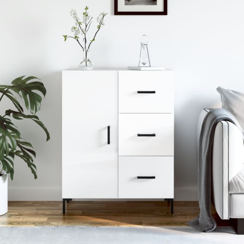 vidaXL Aparador de madera contrachapada blanco brillante 69,5x34x90 cm vidaXL Aparador de madera contrachapada blanco brillante 69,5x34x90 cm