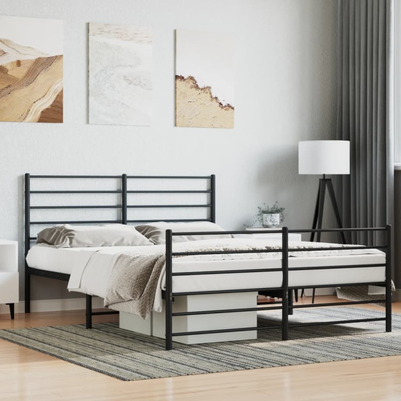 vidaXL Estructura de cama cabecero y pie de cama metal negro 160x200cm