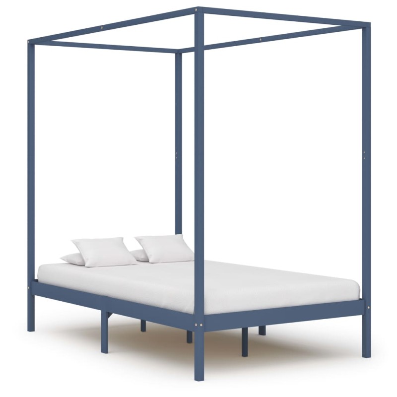 vidaXL Estructura de cama con dosel madera maciza pino gris 120x200 cm vidaXL Estructura de cama con dosel madera maciza pino gris 120x200 cm
