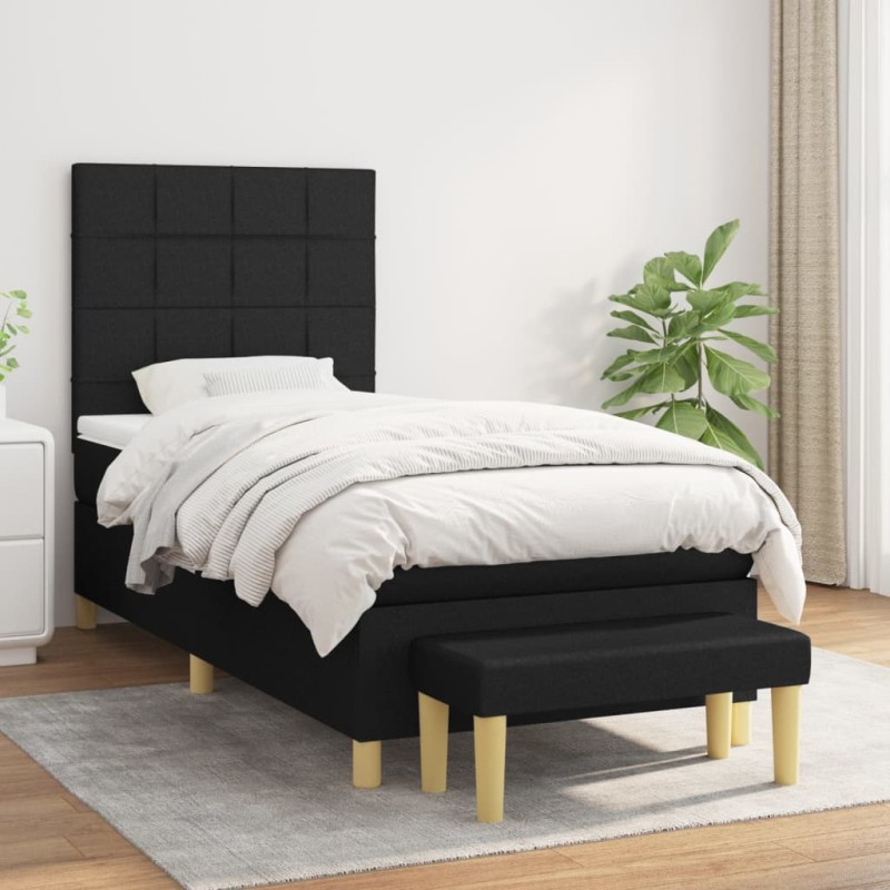 vidaXL Cama box spring con colchón tela negro 90x190 cm