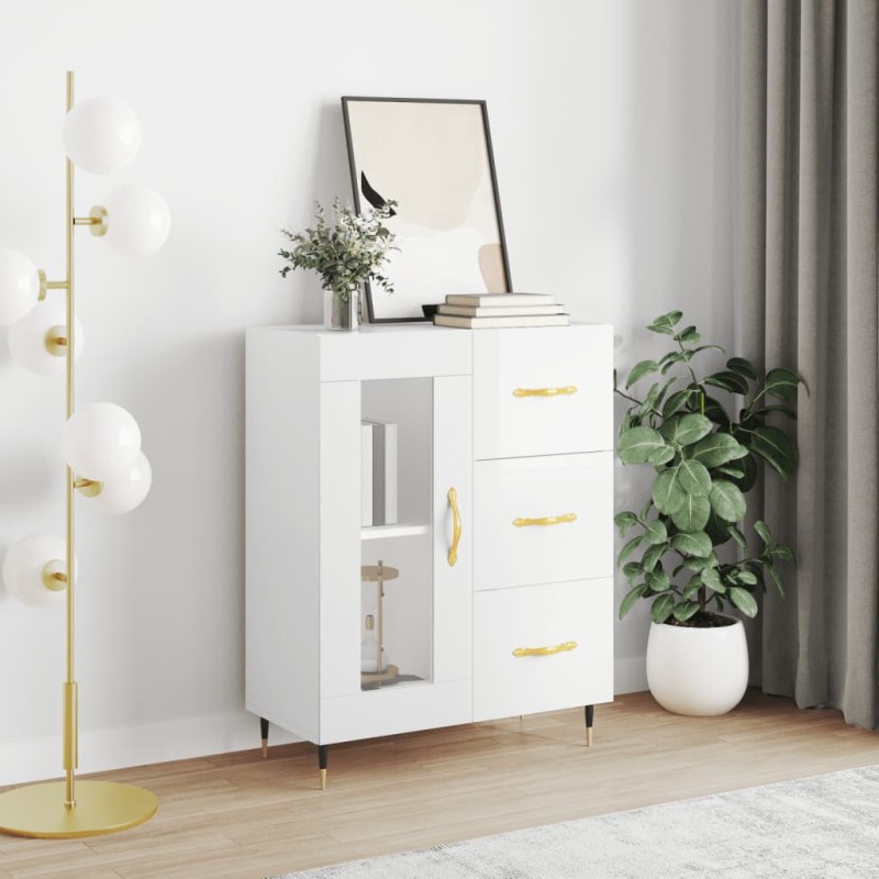 vidaXL Aparador de madera contrachapada blanco brillante 69,5x34x90 cm vidaXL Aparador de madera contrachapada blanco brillante 69,5x34x90 cm