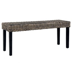 vidaXL Banco de ratán kubu y madera maciza de mango negro 110 cm 