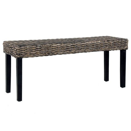 vidaXL Banco de ratán kubu y madera maciza de mango negro 110 cm 