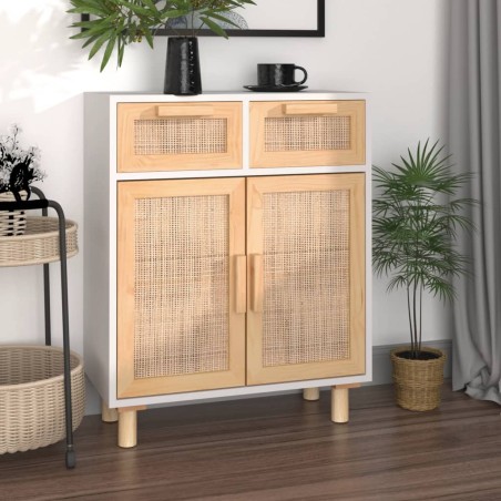 vidaXL Aparador madera maciza pino y ratán natural blanco 60x30x75 cm