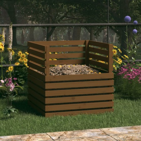 vidaXL Compostador de madera maciza de pino marrón miel 80x80x78 cm