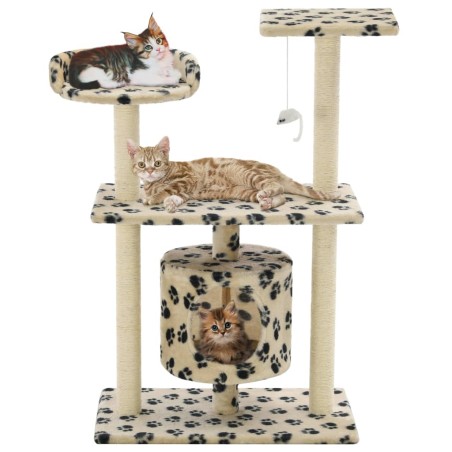 vidaXL Rascador para gatos con poste de sisal 95 cm huellas beige