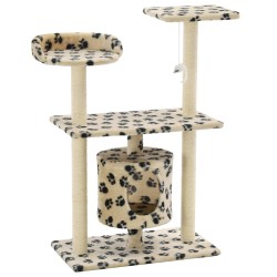 vidaXL Rascador para gatos con poste de sisal 95 cm huellas beige