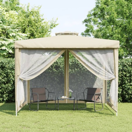 vidaXL Cenador con doble techo tela crema 3x3x2,68 m