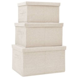 vidaXL Juego de cajas de almacenaje apilables 3 uds tela color crema