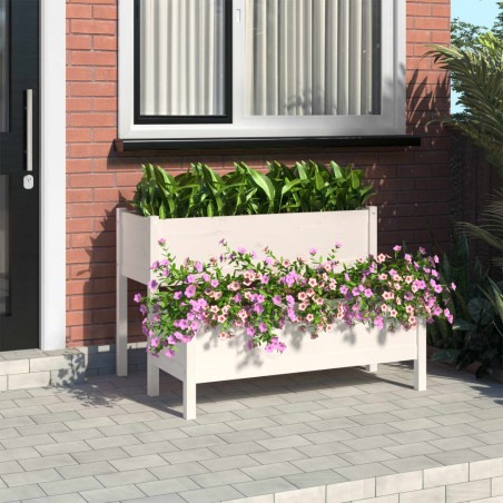 vidaXL Jardinera de madera de pino maciza blanca 110x84x75 cm