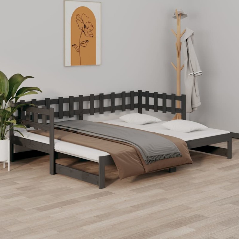 vidaXL Sofá cama extraíble madera maciza de pino gris 2x(80x200) cm vidaXL Sofá cama extraíble madera maciza de pino gris 2x(80x200) cm