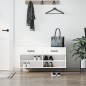 vidaXL Banco zapatero madera de ingeniería blanco brillo 102x35x55 cm