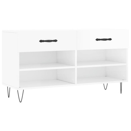 vidaXL Banco zapatero madera de ingeniería blanco brillo 102x35x55 cm