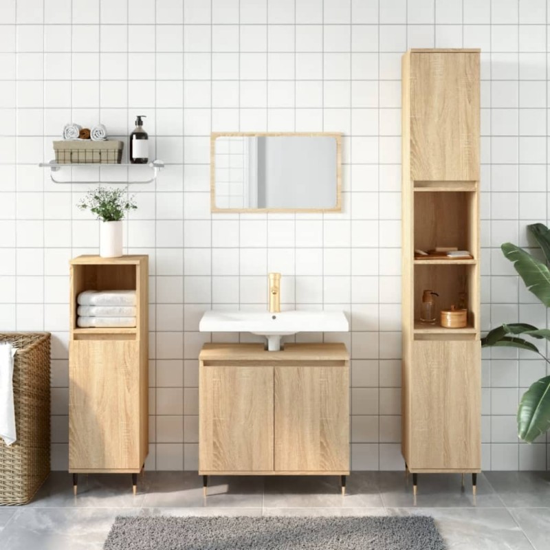 vidaXL Set de muebles de baño 3 pzas madera contrachapada roble sonoma vidaXL Set de muebles de baño 3 pzas madera contrachapada roble sonoma