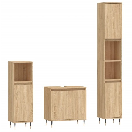 vidaXL Set de muebles de baño 3 pzas madera contrachapada roble sonoma