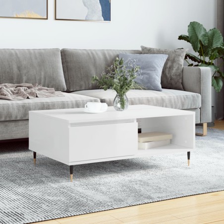 vidaXL Mesa de centro madera de ingeniería blanco brillo 90x60x35 cm