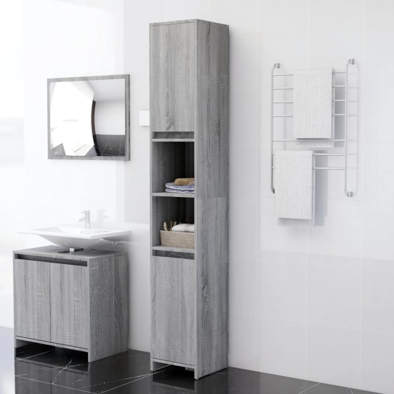 vidaXL Armario de baño madera contrachapada gris Sonoma 30x30x183,5 cm