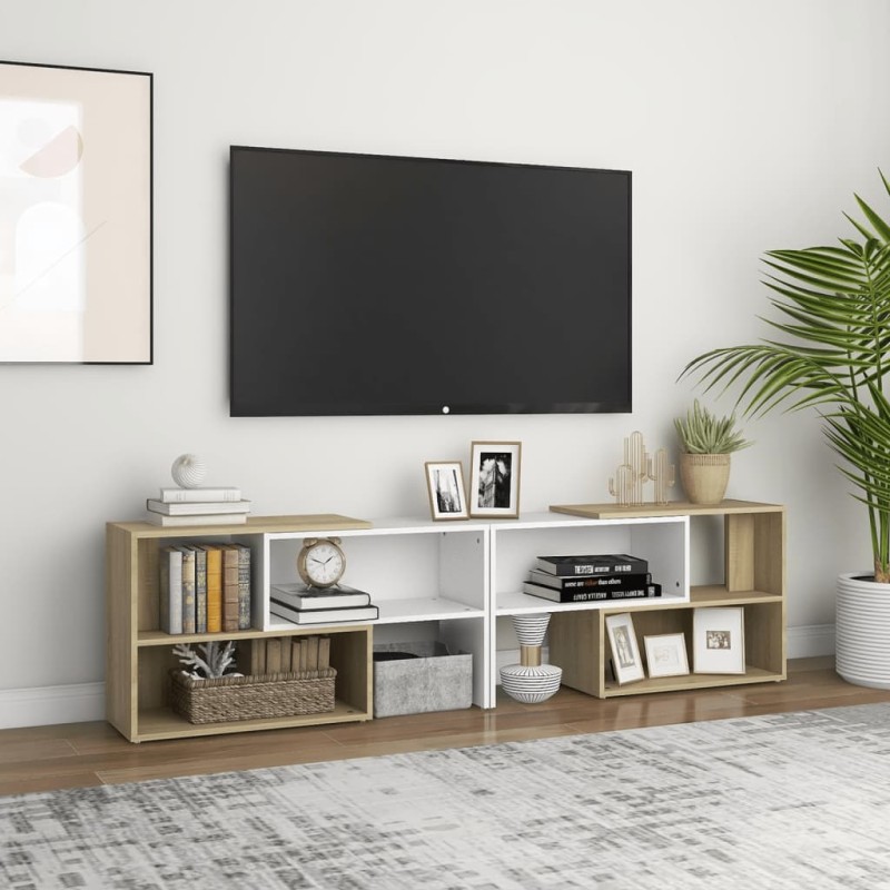 vidaXL Mueble de TV madera contrachapada blanco y roble 149x30x52 cm