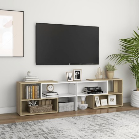 vidaXL Mueble de TV madera contrachapada blanco y roble 149x30x52 cm
