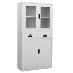 vidaXL Armario de oficina acero vidrio templado gris claro 90x40x180cm