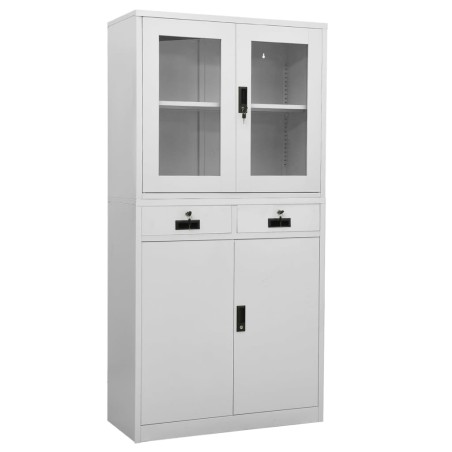 vidaXL Armario de oficina acero vidrio templado gris claro 90x40x180cm