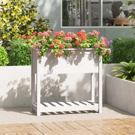 vidaXL Jardinera con estante madera maciza pino blanco 82,5x34,5x81 cm