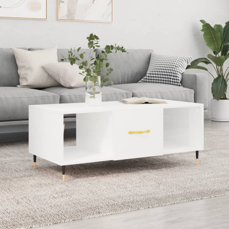 vidaXL Mesa de centro madera contrachapada blanco brillo 102x50x40 cm vidaXL Mesa de centro madera contrachapada blanco brillo 102x50x40 cm