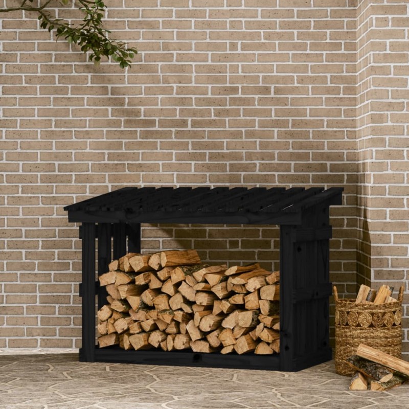 vidaXL Leñero de madera maciza de pino negro 108x64,5x77 cm vidaXL Leñero de madera maciza de pino negro 108x64,5x77 cm