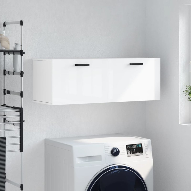 vidaXL Armario de pared madera ingeniería blanco brillo 100x36,5x35 cm