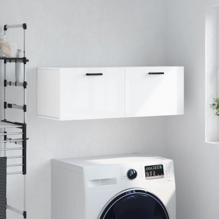 vidaXL Armario de pared madera ingeniería blanco brillo 100x36,5x35 cm