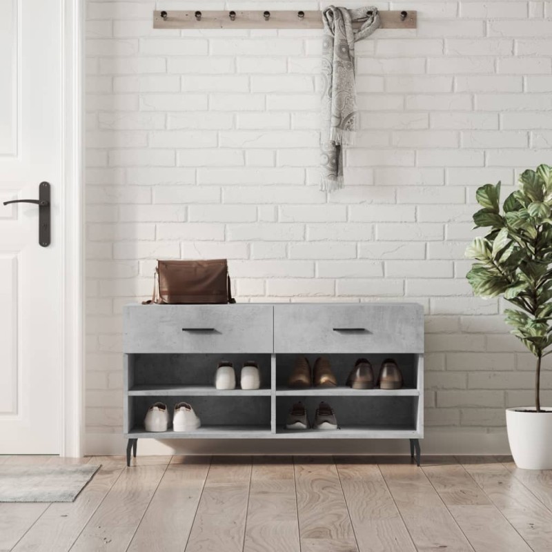vidaXL Banco zapatero madera de ingeniería gris hormigón 102x35x55 cm vidaXL Banco zapatero madera de ingeniería gris hormigón 102x35x55 cm