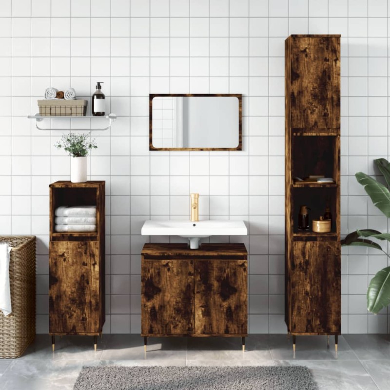 vidaXL Set de muebles baño 3 pzas madera contrachapada roble ahumado vidaXL Set de muebles baño 3 pzas madera contrachapada roble ahumado