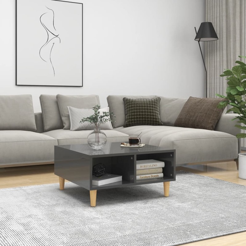 vidaXL Mesa de centro madera contrachapada gris brillante 60x60x30 cm