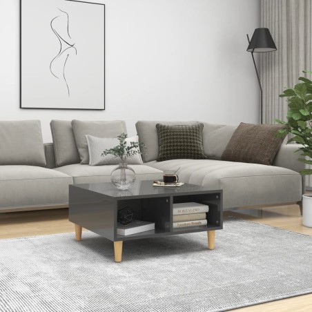 vidaXL Mesa de centro madera contrachapada gris brillante 60x60x30 cm