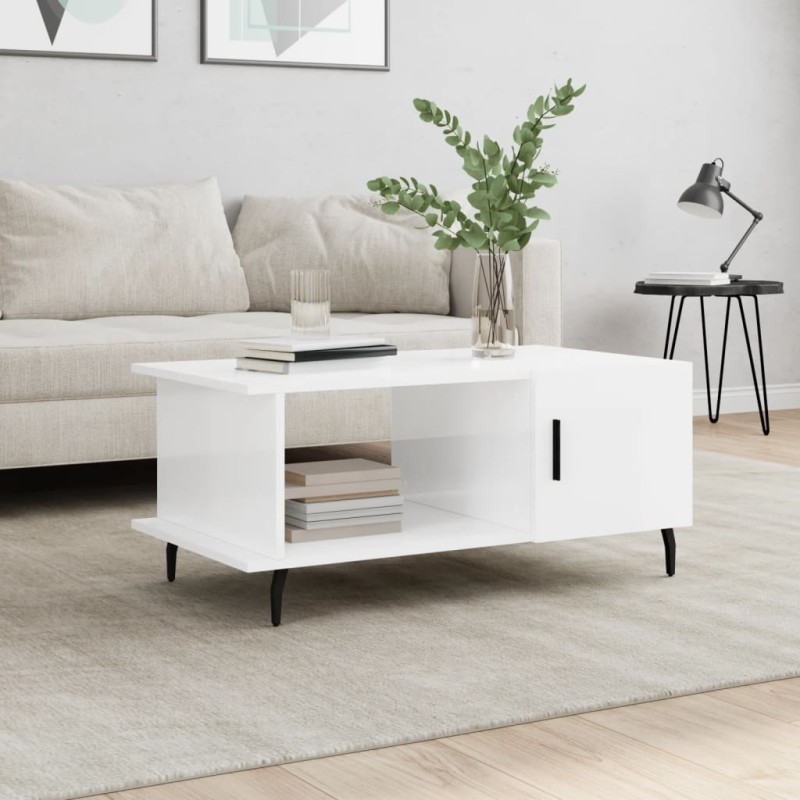 vidaXL Mesa de centro madera contrachapada blanco brillo 90x50x40 cm vidaXL Mesa de centro madera contrachapada blanco brillo 90x50x40 cm
