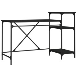 vidaXL Escritorio con estantes hierro y madera negro 135x50x90 cm