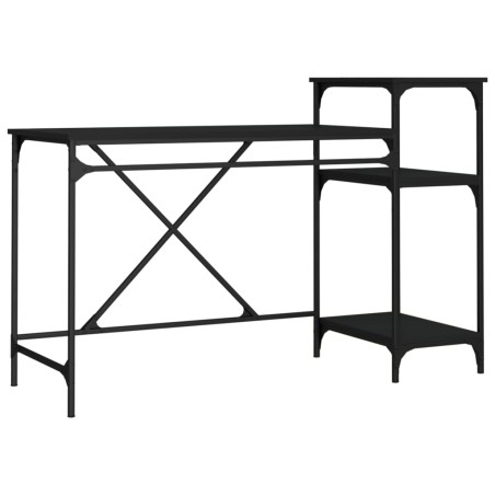 vidaXL Escritorio con estantes hierro y madera negro 135x50x90 cm