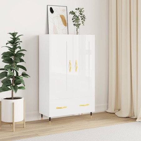 vidaXL Aparador alto madera de ingeniería blanco brillo 69,5x31x115 cm