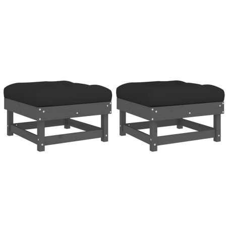 vidaXL Taburetes de jardín con cojines 2 uds madera maciza pino gris