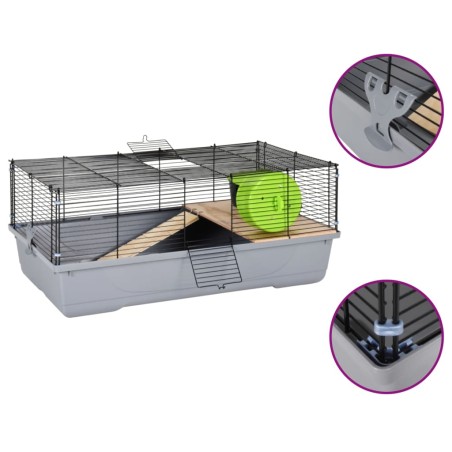 vidaXL Jaula para hámster polipropileno y metal gris 80x45x34 cm